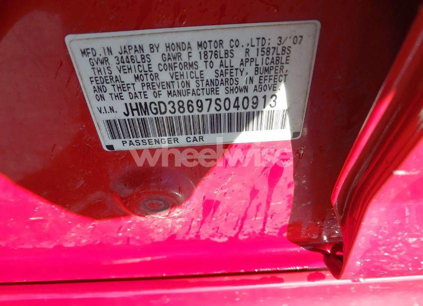 Photo 9 of 2007 Honda Fit SPORT (VIN JHMGD38697S040913)