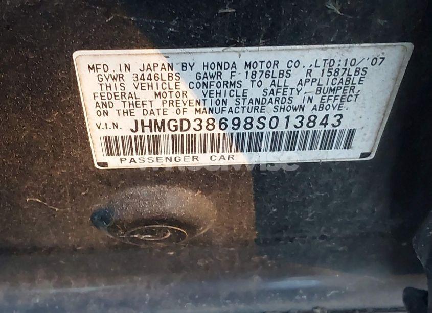 Photo 9 of 2008 Honda Fit SPORT (VIN JHMGD38698S013843)