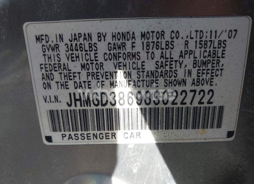 Photo 9 of 2008 Honda Fit SPORT (VIN JHMGD38698S022722)