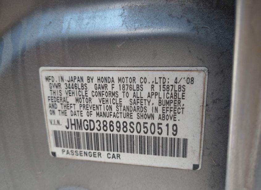 Photo 9 of 2008 Honda Fit SPORT (VIN JHMGD38698S050519)