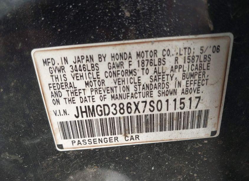 Photo 9 of 2007 Honda Fit SPORT (VIN JHMGD386X7S011517)