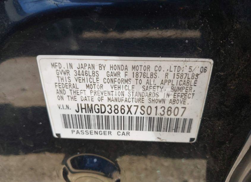 Photo 9 of 2007 Honda Fit SPORT (VIN JHMGD386X7S013607)