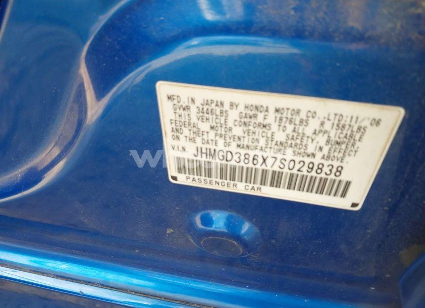 Photo 9 of 2007 Honda Fit SPORT (VIN JHMGD386X7S029838)