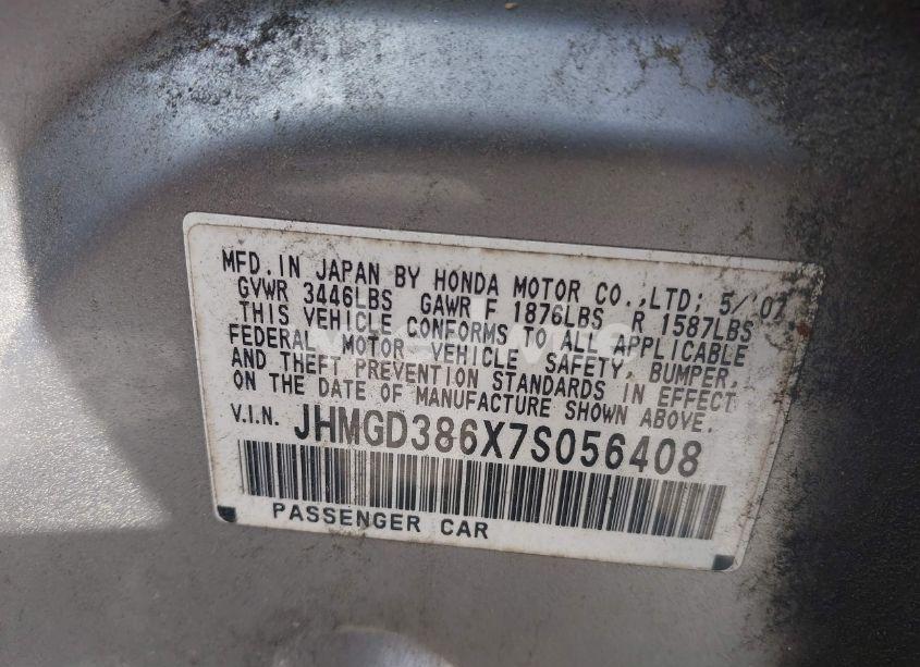 Photo 9 of 2007 Honda Fit SPORT (VIN JHMGD386X7S056408)