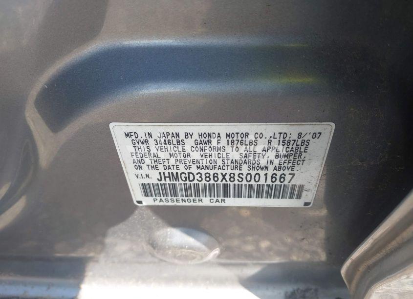 Photo 9 of 2008 Honda Fit SPORT (VIN JHMGD386X8S001667)