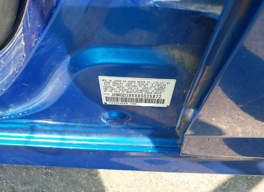 Photo 9 of 2008 Honda Fit SPORT (VIN JHMGD386X8S025872)