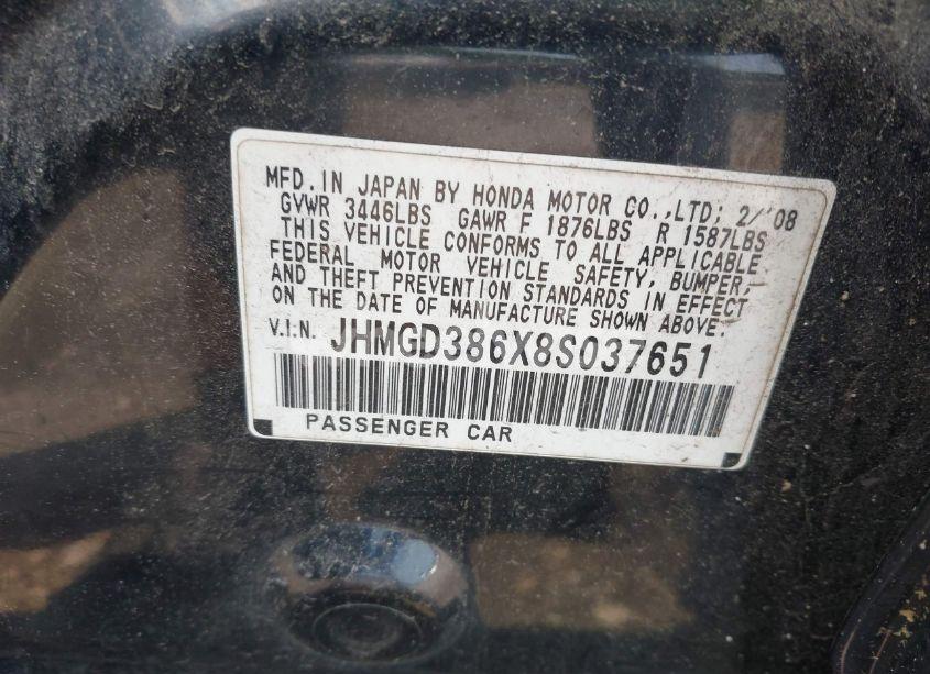 Photo 9 of 2008 Honda Fit SPORT (VIN JHMGD386X8S037651)