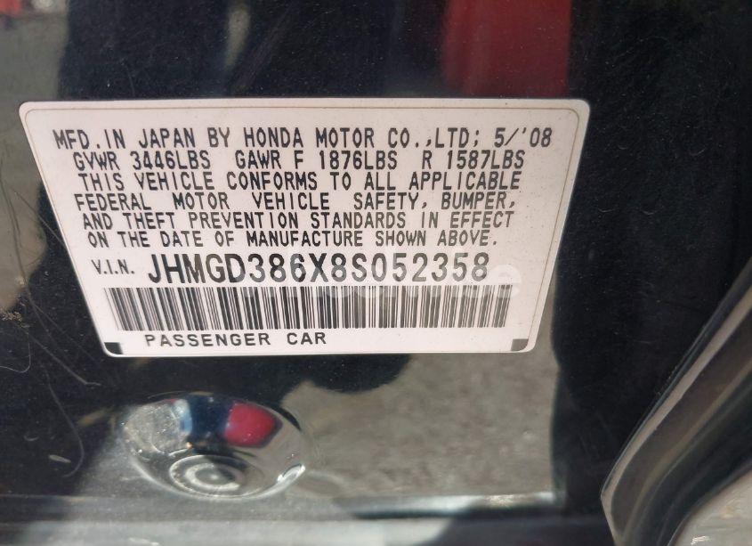 Photo 9 of 2008 Honda Fit SPORT (VIN JHMGD386X8S052358)