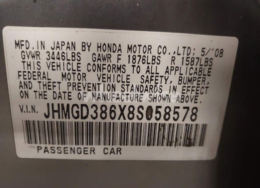 Photo 9 of 2008 Honda Fit SPORT (VIN JHMGD386X8S058578)