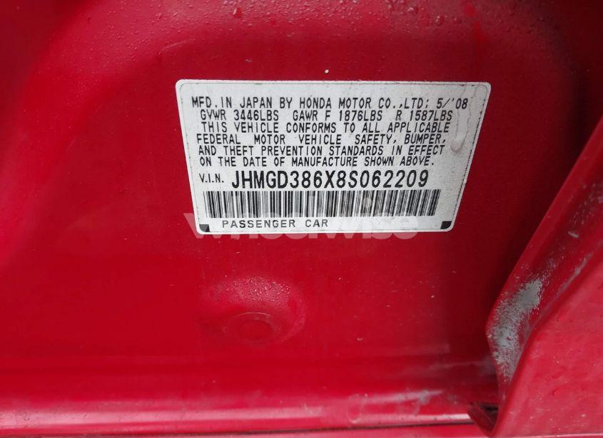 Photo 9 of 2008 Honda Fit SPORT (VIN JHMGD386X8S062209)