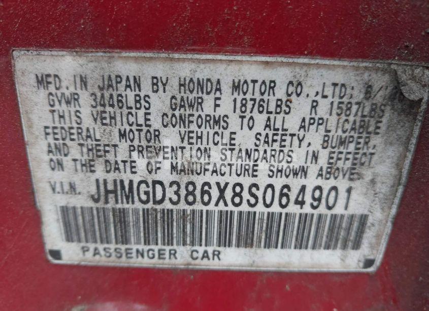 Photo 9 of 2008 Honda Fit SPORT (VIN JHMGD386X8S064901)