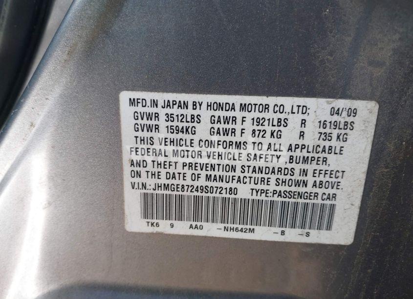 Photo 9 of 2009 Honda Fit (VIN JHMGE87249S072180)