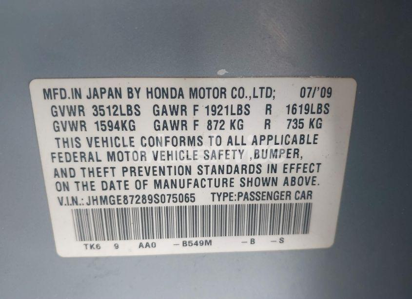 Photo 9 of 2009 Honda Fit (VIN JHMGE87289S075065)