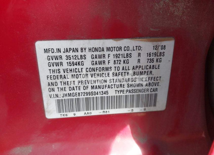 Photo 9 of 2009 Honda Fit (VIN JHMGE87299S041345)