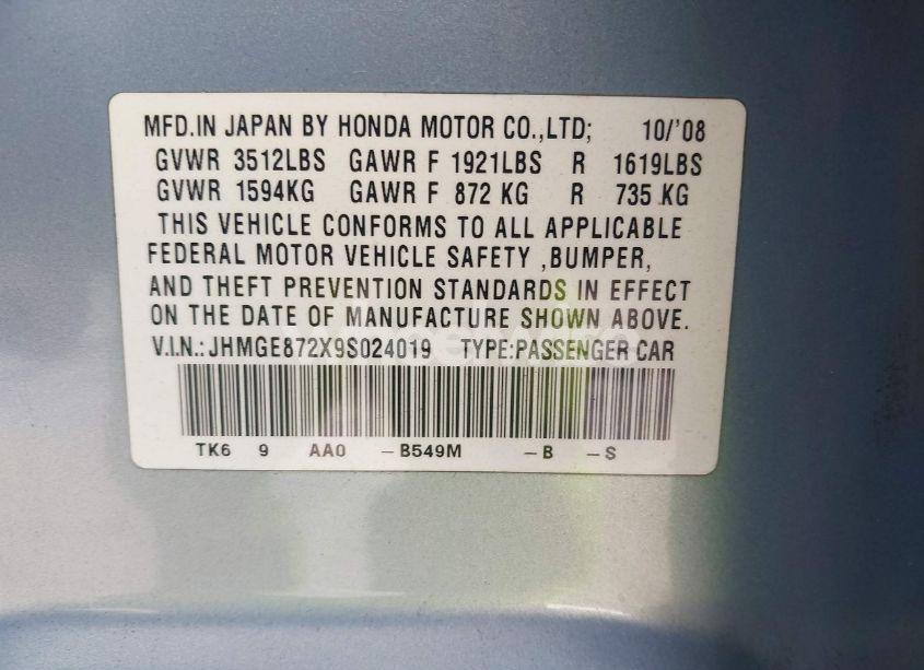 Photo 9 of 2009 Honda Fit (VIN JHMGE872X9S024019)