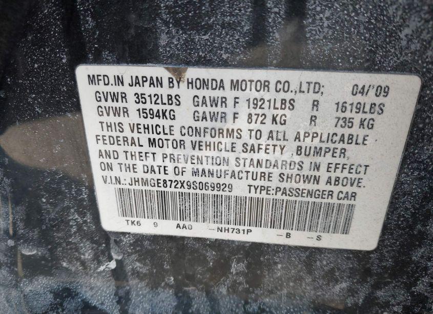 Photo 9 of 2009 Honda Fit (VIN JHMGE872X9S069929)