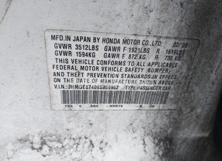 Photo 9 of 2009 Honda Fit SPORT (VIN JHMGE87409S059962)