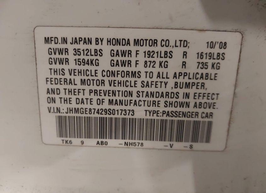 Photo 9 of 2009 Honda Fit SPORT (VIN JHMGE87429S017373)