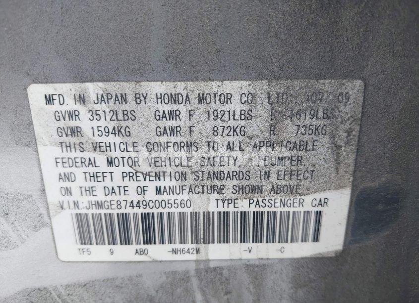 Photo 9 of 2009 Honda Fit SPORT (VIN JHMGE87449C005560)