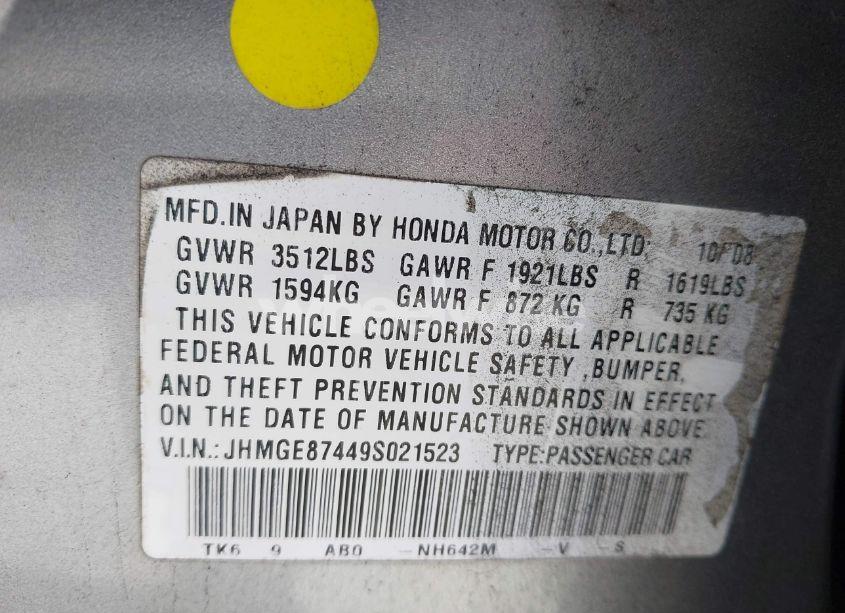 Photo 9 of 2009 Honda Fit SPORT (VIN JHMGE87449S021523)