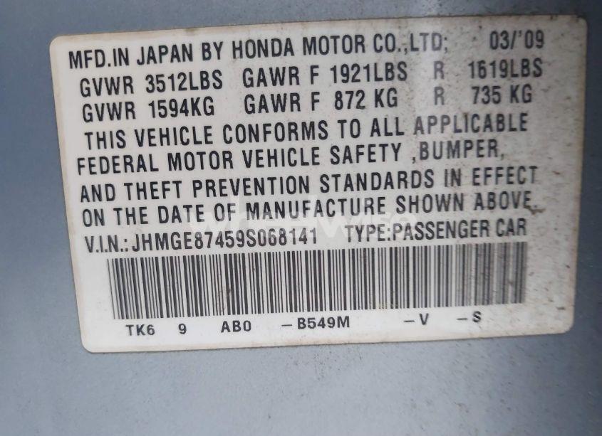 Photo 9 of 2009 Honda Fit SPORT (VIN JHMGE87459S068141)