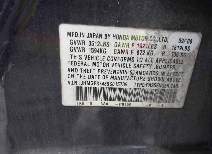 Photo 9 of 2009 Honda Fit SPORT (VIN JHMGE87489S015739)