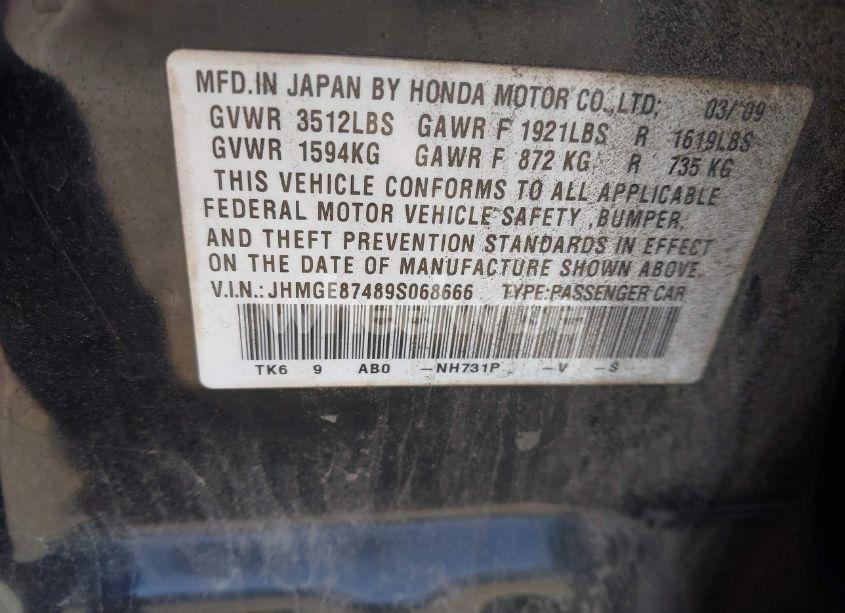 Photo 9 of 2009 Honda Fit SPORT (VIN JHMGE87489S068666)