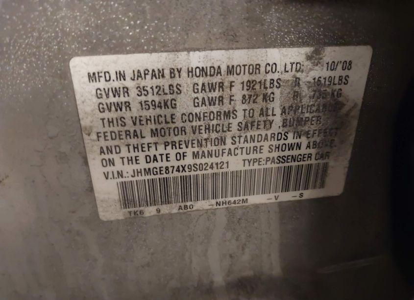 Photo 9 of 2009 Honda Fit SPORT (VIN JHMGE874X9S024121)