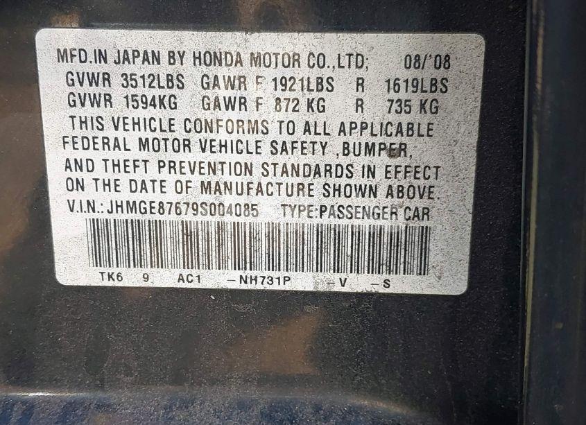 Photo 9 of 2009 Honda Fit SPORT (VIN JHMGE87679S004085)