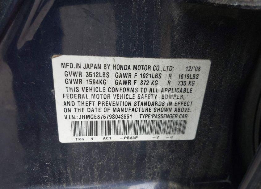 Photo 9 of 2009 Honda Fit SPORT (VIN JHMGE87679S043551)