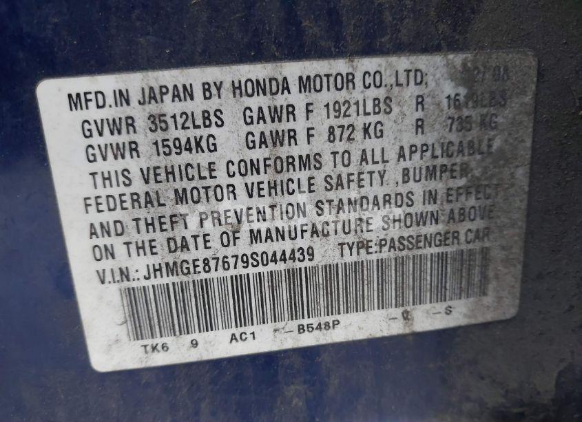 Photo 9 of 2009 Honda Fit SPORT (VIN JHMGE87679S044439)