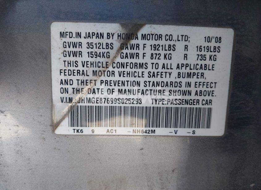 Photo 9 of 2009 Honda Fit SPORT (VIN JHMGE87699S025293)