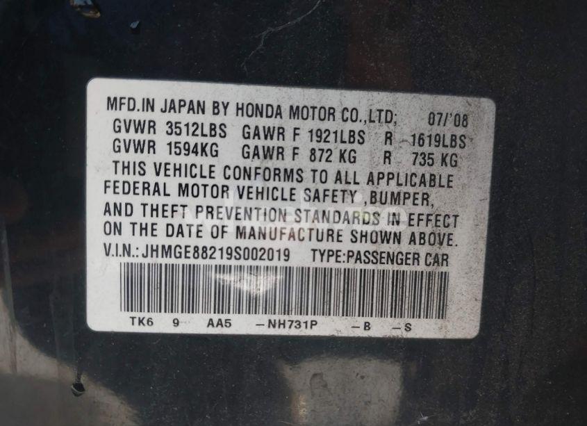 Photo 9 of 2009 Honda Fit (VIN JHMGE88219S002019)