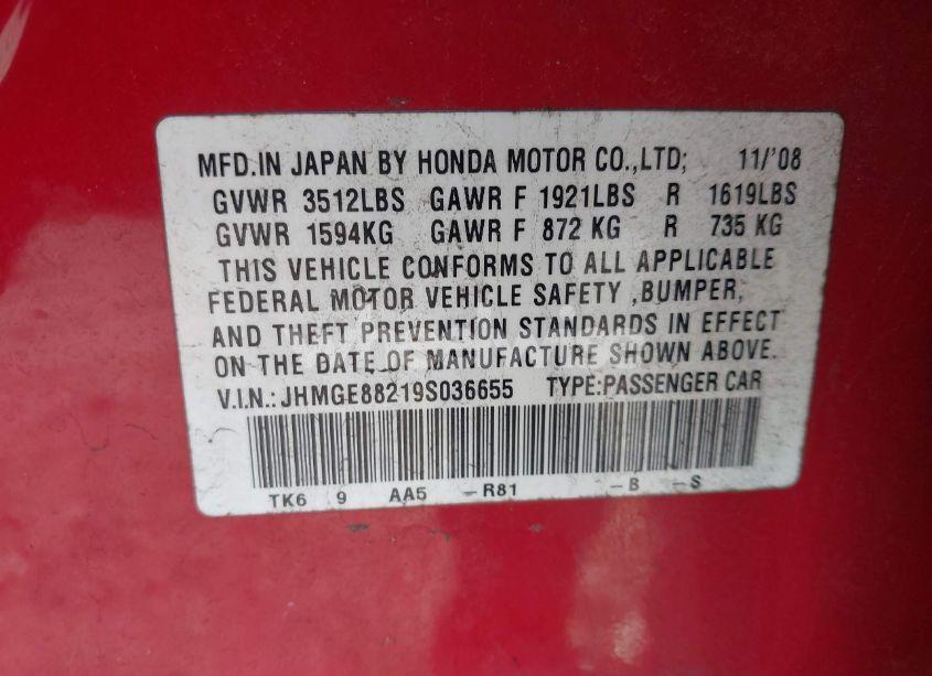 Photo 9 of 2009 Honda Fit (VIN JHMGE88219S036655)