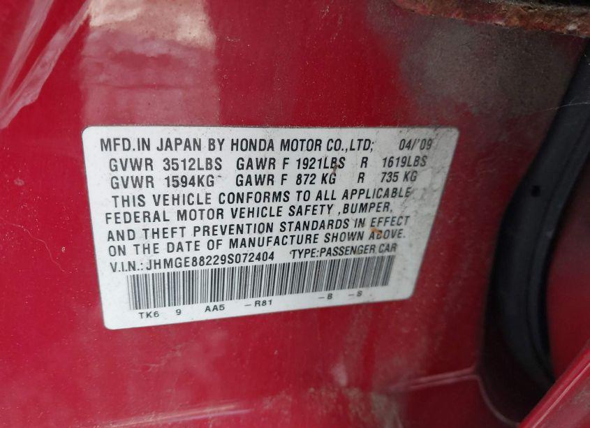 Photo 9 of 2009 Honda Fit (VIN JHMGE88229S072404)