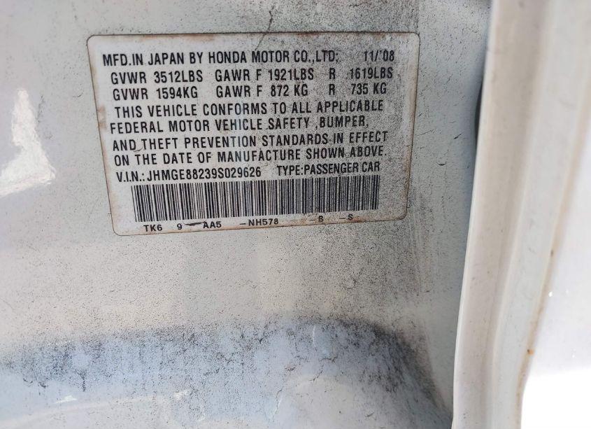 Photo 9 of 2009 Honda Fit (VIN JHMGE88239S029626)