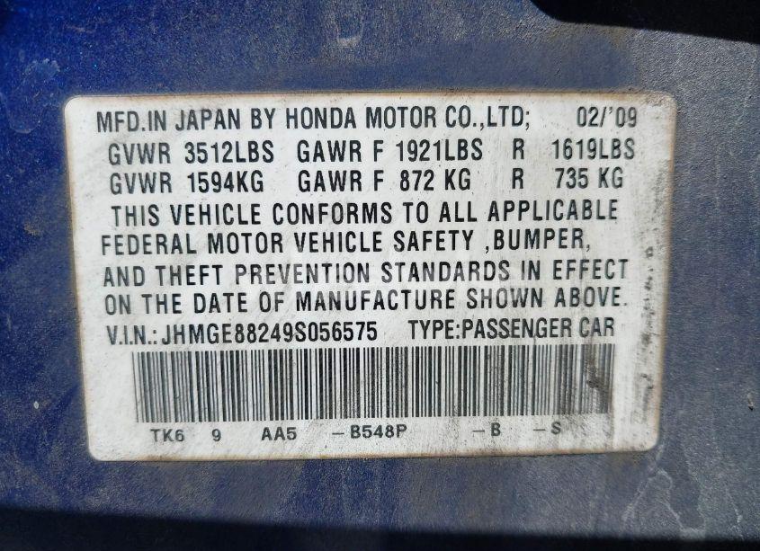 Photo 9 of 2009 Honda Fit (VIN JHMGE88249S056575)