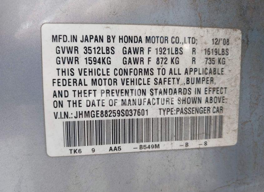 Photo 9 of 2009 Honda Fit (VIN JHMGE88259S037601)