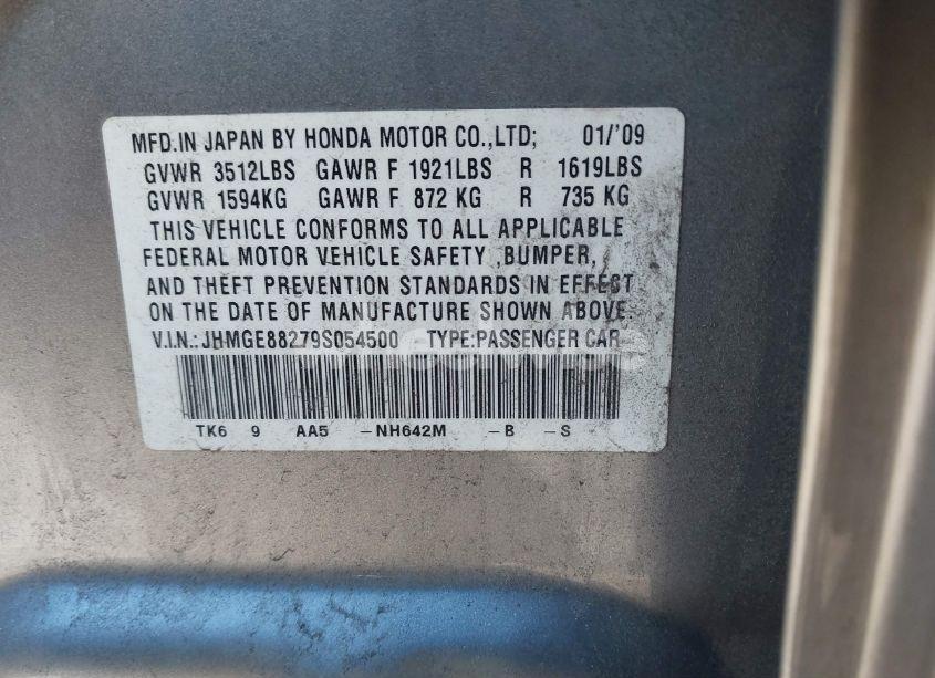 Photo 9 of 2009 Honda Fit (VIN JHMGE88279S054500)