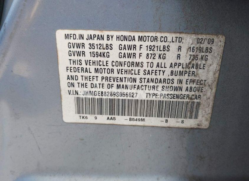 Photo 9 of 2009 Honda Fit (VIN JHMGE88289S056627)