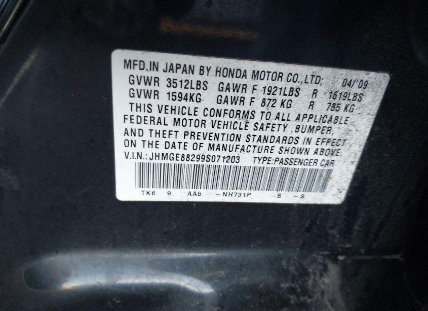 Photo 9 of 2009 Honda Fit (VIN JHMGE88299S071203)