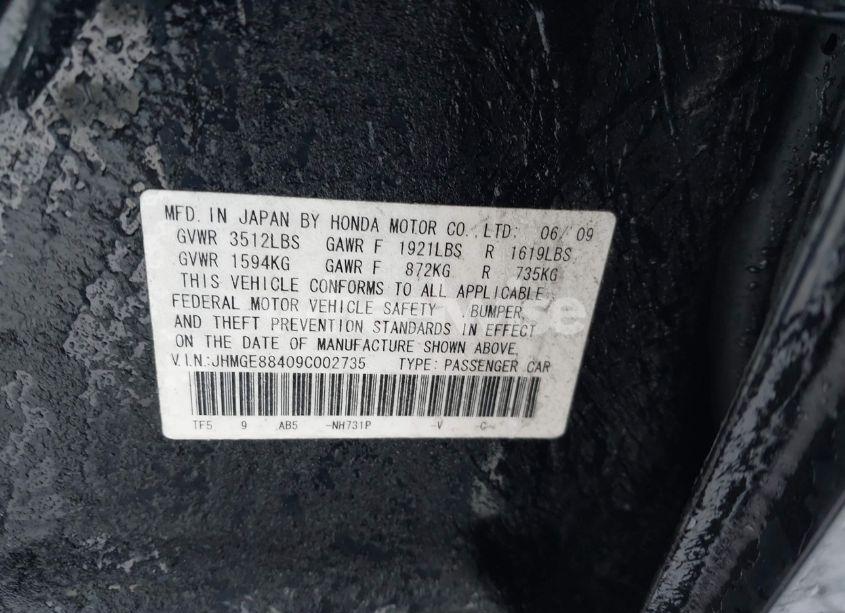 Photo 9 of 2009 Honda Fit SPORT (VIN JHMGE88409C002735)