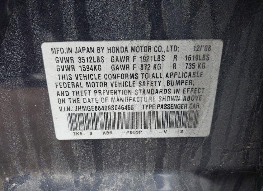 Photo 9 of 2009 Honda Fit SPORT (VIN JHMGE88409S046465)