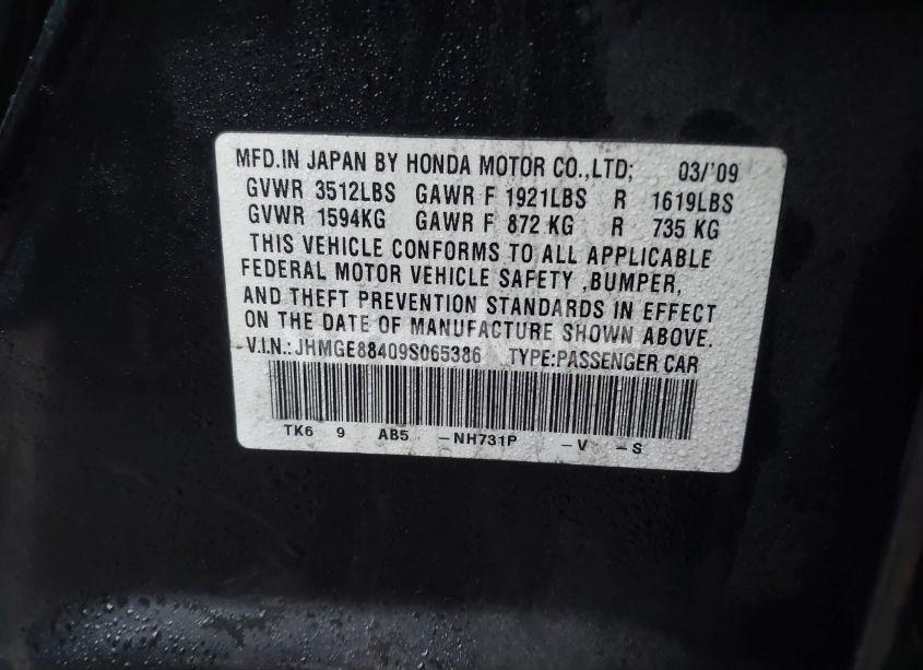 Photo 9 of 2009 Honda Fit SPORT (VIN JHMGE88409S065386)