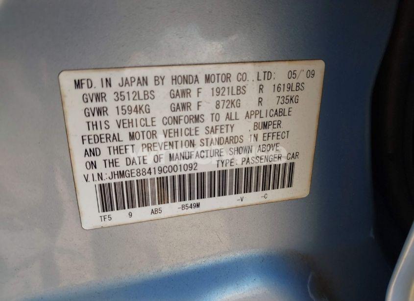 Photo 9 of 2009 Honda Fit SPORT (VIN JHMGE88419C001092)