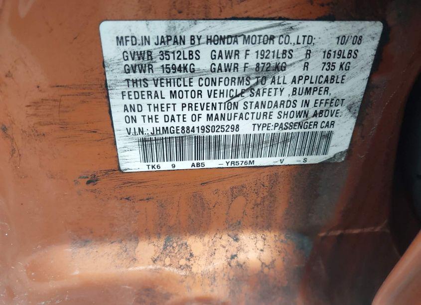 Photo 9 of 2009 Honda Fit SPORT (VIN JHMGE88419S025298)