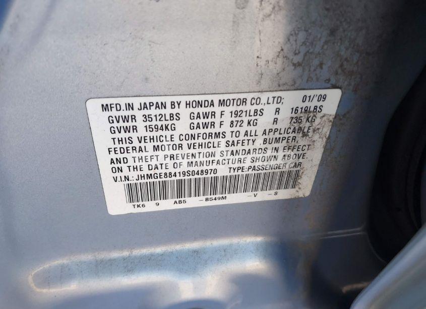 Photo 9 of 2009 Honda Fit SPORT (VIN JHMGE88419S048970)