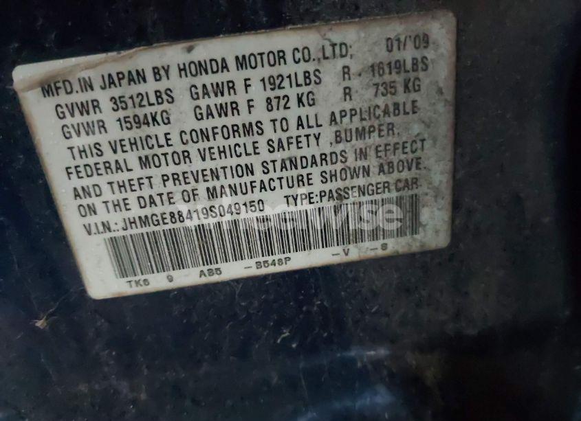 Photo 9 of 2009 Honda Fit SPORT (VIN JHMGE88419S049150)