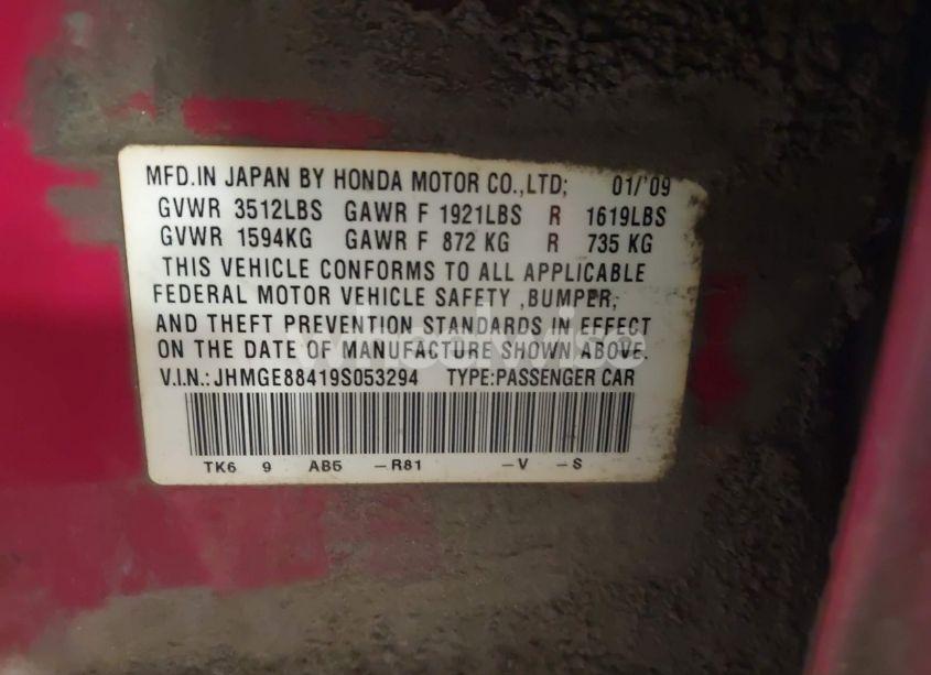 Photo 9 of 2009 Honda Fit SPORT (VIN JHMGE88419S053294)