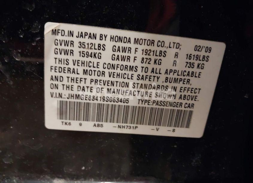 Photo 9 of 2009 Honda Fit SPORT (VIN JHMGE88419S063405)